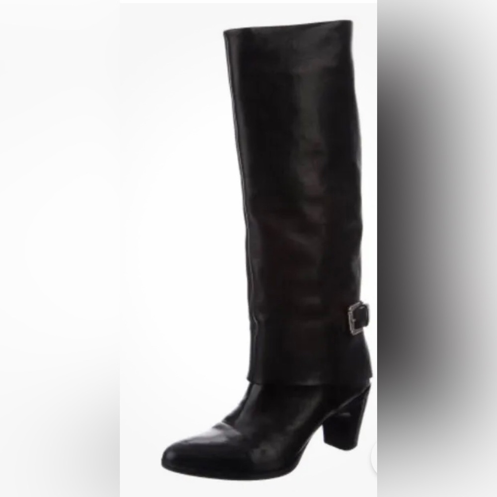 Costume National Leather Knee High Riding Boots in Black